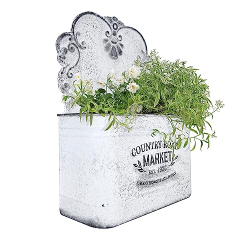 All Chic Metal Wall Planter Wall Mount Planter Wall Vases for Flowers Shabby Chic Wall Decor for Rustic Farmhouse Wall Outdoor Decor White - Image 1