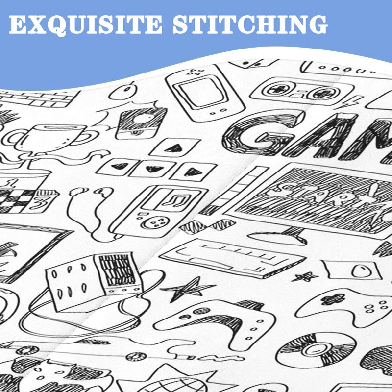 Nesker Twin Zipper Bedding, Gaming Zipper Bedding Sets for Boys, 3pcs All in on one, Computer Games Doodles Gamer Kids Comforter Set with Fitted Sheet and 2 Pillowcases - Image 5