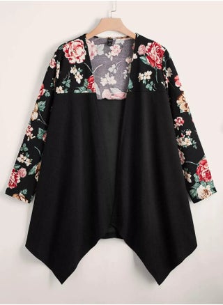 Plus Floral Print Hanky Hem Open Front Coat - pzsku/ZAFB5EA10B6A7DDFCA9DDZ/45/_/1736788031/b914c926-3073-46ca-ba32-36f2ca8fc975