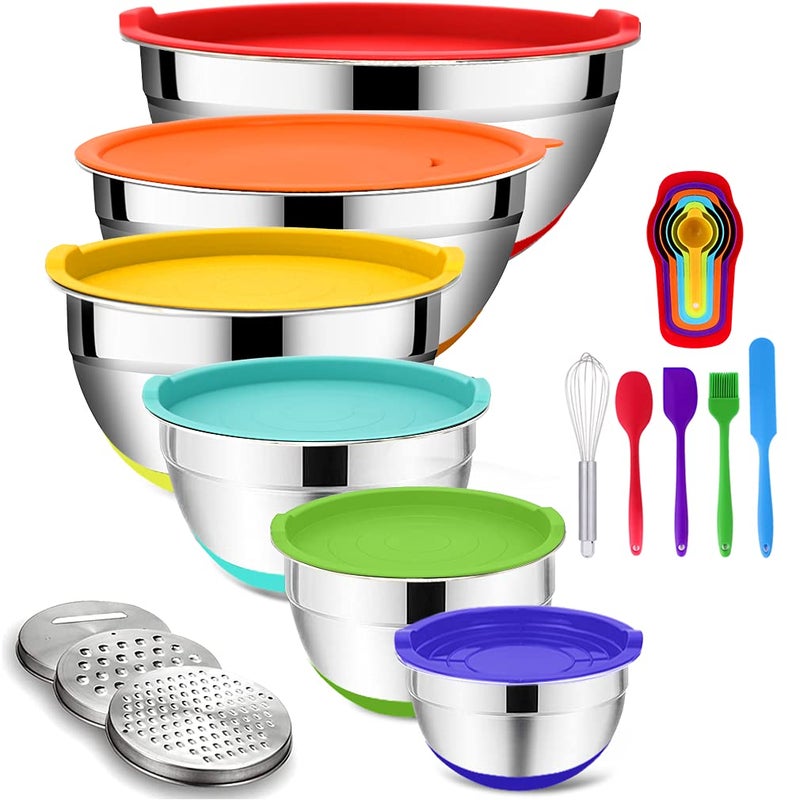Rottay Mixing Bowls with Airtight Lids, 20PCS Stainless Steel Mixing Bowls Set, Nesting Bowls with 3 Grater Attachments & Non-Slip Bottoms, Size7, 4, 3, 2, 1.5, 1QT Bowls for Baking&Prepping - Image 1