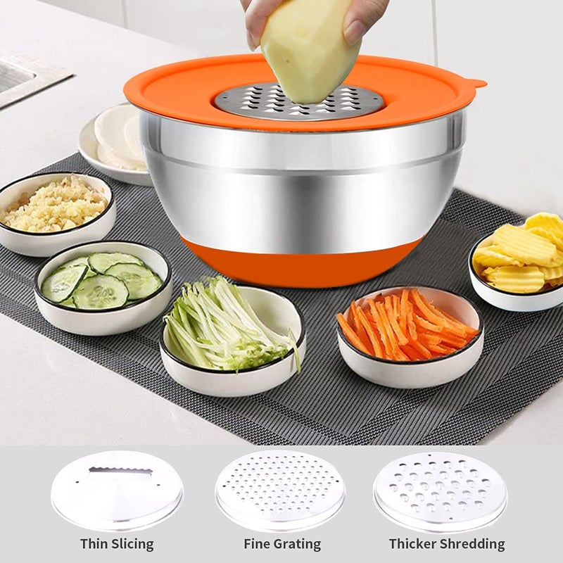 Rottay Mixing Bowls with Airtight Lids, 20PCS Stainless Steel Mixing Bowls Set, Nesting Bowls with 3 Grater Attachments & Non-Slip Bottoms, Size7, 4, 3, 2, 1.5, 1QT Bowls for Baking&Prepping - Image 2