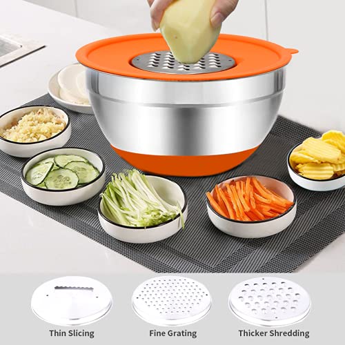 Rottay Mixing Bowls with Airtight Lids, 20PCS Stainless Steel Mixing Bowl Set, Nesting Bowls with 3 Grater Attachments & Non-Slip Bottoms, Size7, 4, 3, 2, 1.5, 1QT Bowls for Baking&Prepping - Image 2