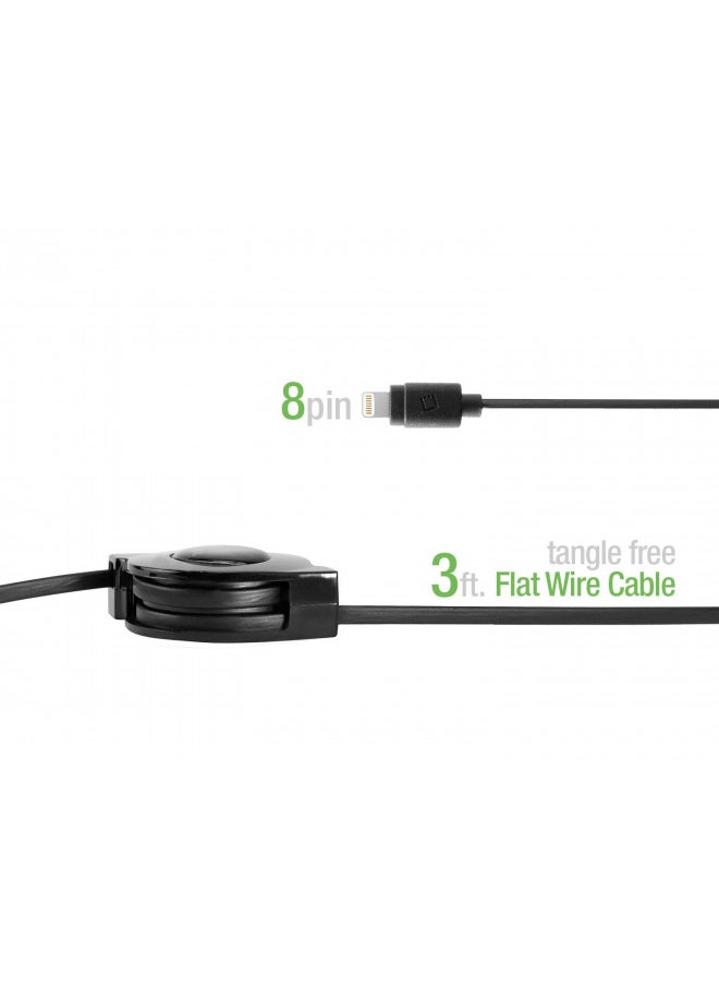 cellet - Cellet Retractable iPhone Charger Cable, Lightning Charging Cord, Data Cable Compatible for Apple iPhone 14 Pro Max Plus13 12 11, iPad Pro Air, iPad Mini, Air Pod, (Apple Certified) Black - Image 1