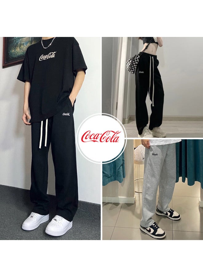 Coca-cola Casual Pants For Men, Summer Ice Silk Sweatpants, Loose Straight-leg Trousers For Couples, Light Apricot Color, Regular Size, S - Image 4