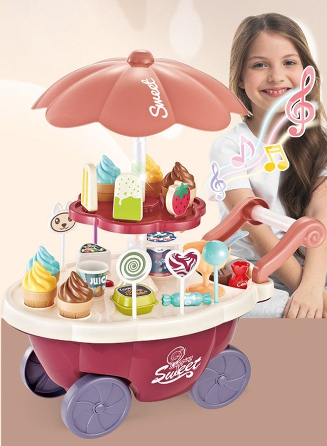 Ice Cream Toys,36PCS Ice Cream Toys Candy Cart With Light And Music, Ice Cream Shop Supermarket Trolley,Pretend Play Food Set with Candy Ice Cream Lollipop Chocolate ,Large Storage Baby Kitchen Toy Play House Toys,Early Educational Toy Gift for Toddler Boys Girls 3+ Years Old - Image 3