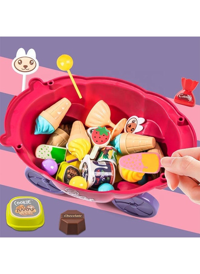 Ice Cream Toys,36PCS Ice Cream Toys Candy Cart With Light And Music, Ice Cream Shop Supermarket Trolley,Pretend Play Food Set with Candy Ice Cream Lollipop Chocolate ,Large Storage Baby Kitchen Toy Play House Toys,Early Educational Toy Gift for Toddler Boys Girls 3+ Years Old - Image 5