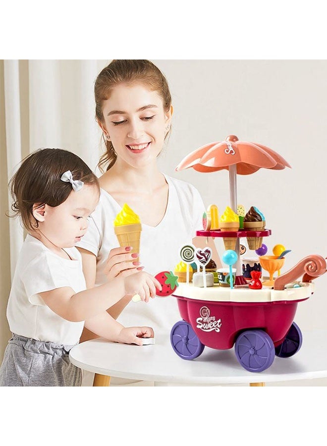 Ice Cream Toys,36PCS Ice Cream Toys Candy Cart With Light And Music, Ice Cream Shop Supermarket Trolley,Pretend Play Food Set with Candy Ice Cream Lollipop Chocolate ,Large Storage Baby Kitchen Toy Play House Toys,Early Educational Toy Gift for Toddler Boys Girls 3+ Years Old - Image 4