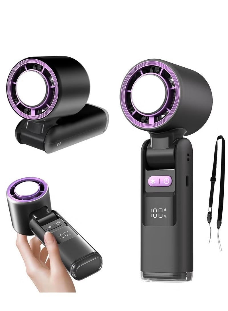 ALASAMCO Portable Handheld Fan, Speed(1-100) Adjustable Mini Turbo Fans, 4000mAh Battery USB Rechargeable Personal Fans, LED Digital Display, 3 IN 1 Foldable Fan with Night Light for Travel/Camping/Outdoor/O - Image 1