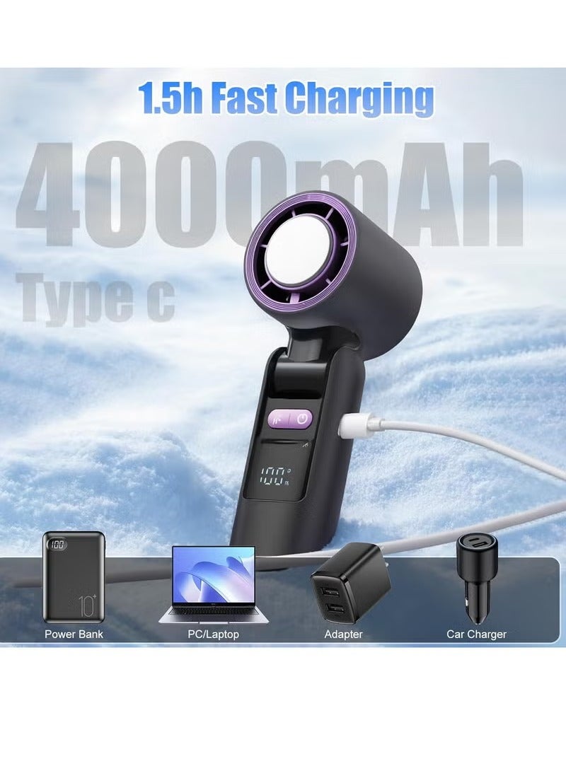 ALASAMCO Portable Handheld Fan, Speed(1-100) Adjustable Mini Turbo Fans, 4000mAh Battery USB Rechargeable Personal Fans, LED Digital Display, 3 IN 1 Foldable Fan with Night Light for Travel/Camping/Outdoor/O - Image 4