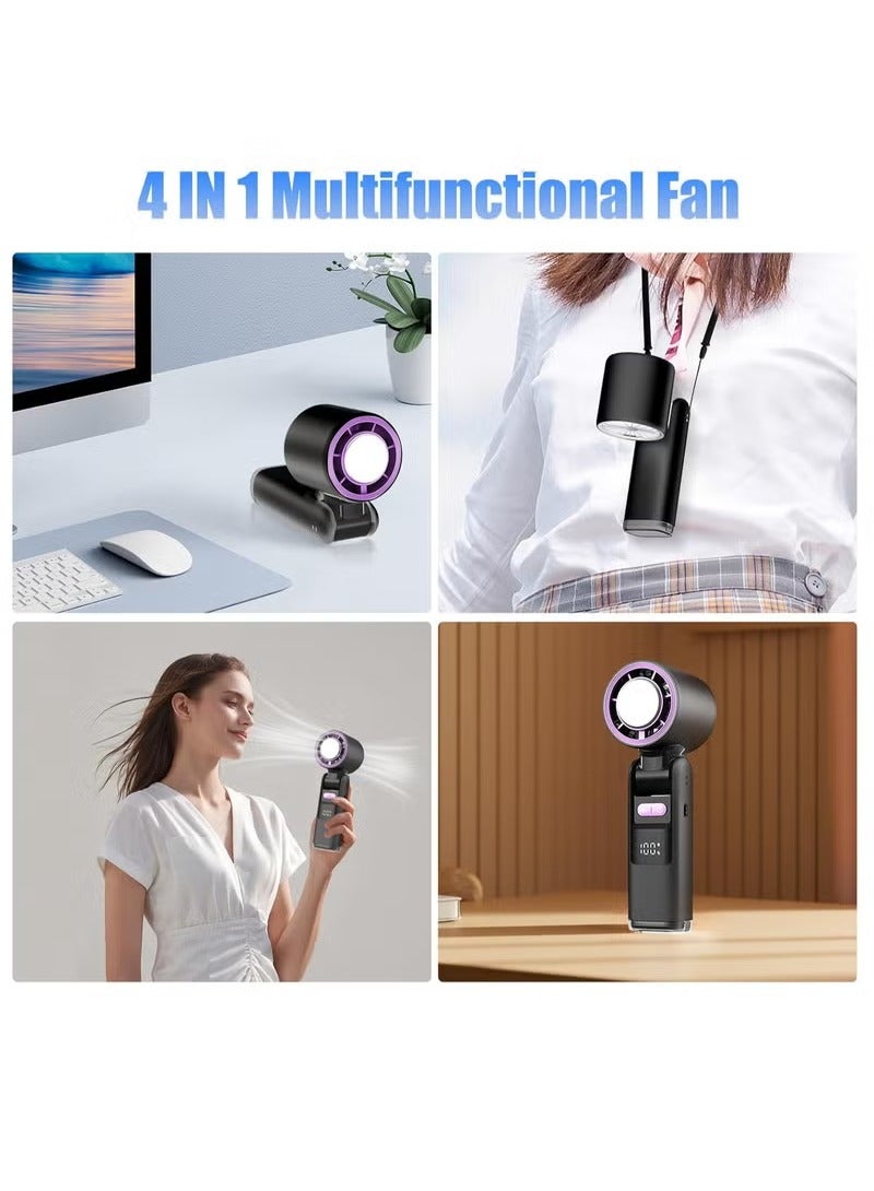 ALASAMCO Portable Handheld Fan, Speed(1-100) Adjustable Mini Turbo Fans, 4000mAh Battery USB Rechargeable Personal Fans, LED Digital Display, 3 IN 1 Foldable Fan with Night Light for Travel/Camping/Outdoor/O - Image 5