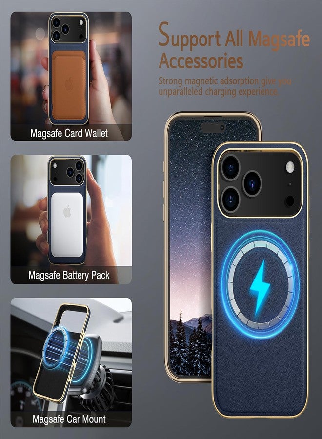LOHASIC جراب LOHASIC لهاتف iPhone 17 Pro Max، مصنوع من الجلد الفاخر، مزود بمغناطيس قوي وبطانة ناعمة من الألياف الدقيقة، مقاوم للصدمات، متوافق مع MagSafe، مقاس 6.9 بوصة، لون أزرق داكن. - Image 3