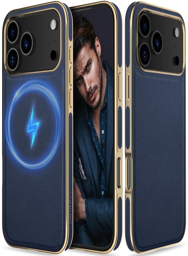 LOHASIC جراب LOHASIC لهاتف iPhone 17 Pro Max، مصنوع من الجلد الفاخر، مزود بمغناطيس قوي وبطانة ناعمة من الألياف الدقيقة، مقاوم للصدمات، متوافق مع MagSafe، مقاس 6.9 بوصة، لون أزرق داكن. - Image 1