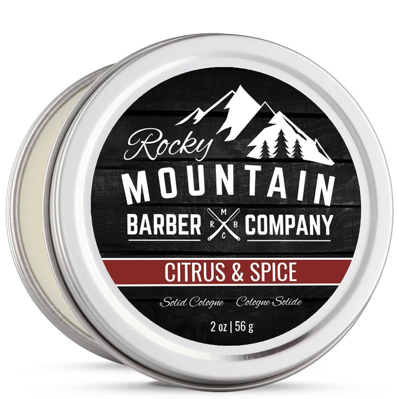 Rocky Mountain Barber Company Solid Cologne for Men  Citrus  Spice Scent  2 Oz Size  Made with Coconut Oil Shea Butter  LongLasting Scent