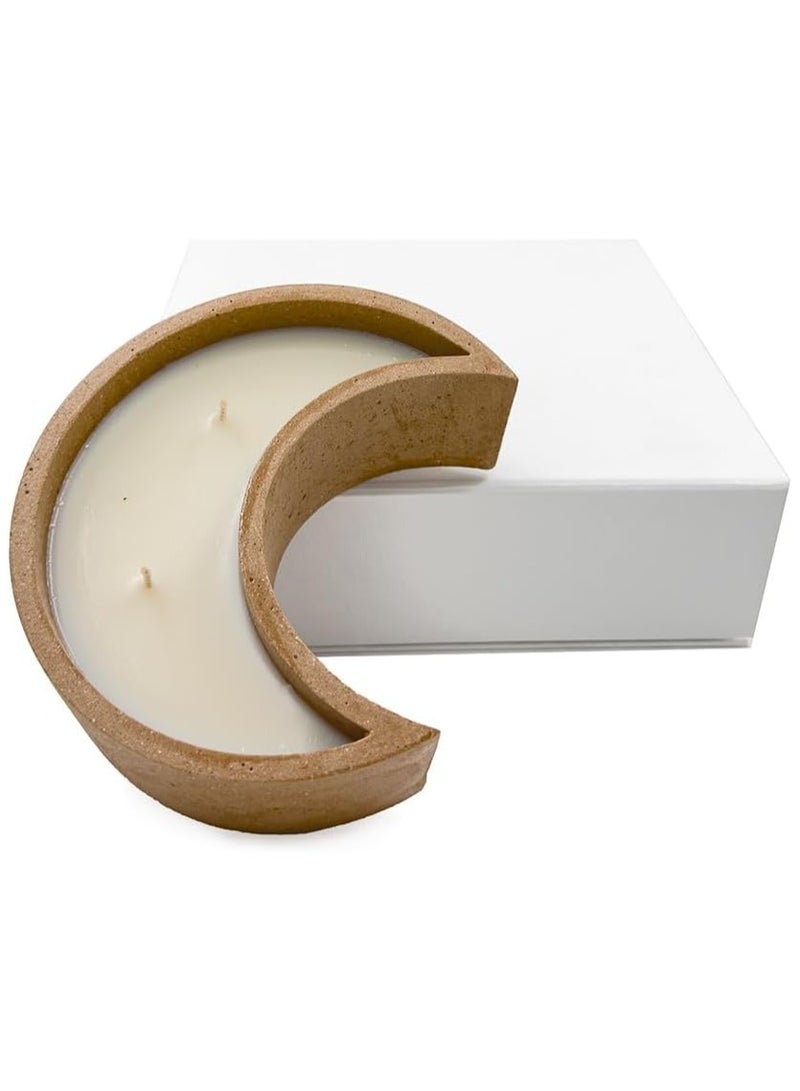 INNARA Jasmine Scented Brown Moon-Shaped Concrete Base Candle, 400 g - Ramadan Collection, Eco-Friendly, 100% Soy Wax, Paraffin-Free, Clean Burn, Made from Recycled Materials - Image 1