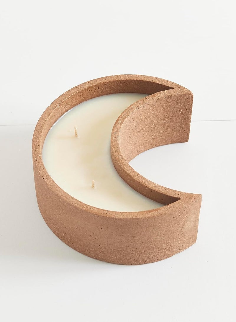 INNARA Jasmine Scented Brown Moon-Shaped Concrete Base Candle, 400 g - Ramadan Collection, Eco-Friendly, 100% Soy Wax, Paraffin-Free, Clean Burn, Made from Recycled Materials - Image 2