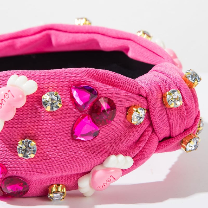 Palotay Heart Headband for Women Red Pink Love Headband Rhinestone Beaded Party Accessories Gifts Love Hot Pink - Image 2