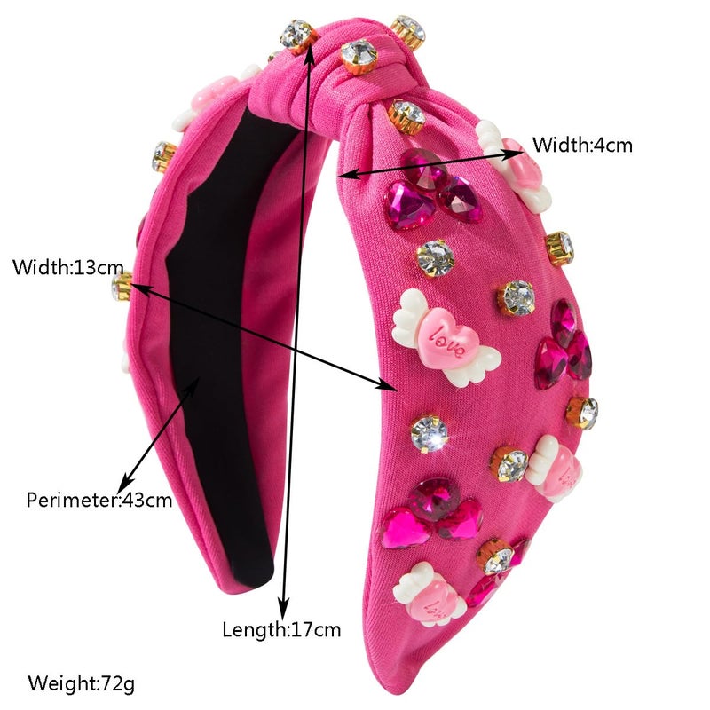 Palotay Heart Headband for Women Red Pink Love Headband Rhinestone Beaded Party Accessories Gifts Love Hot Pink - Image 5