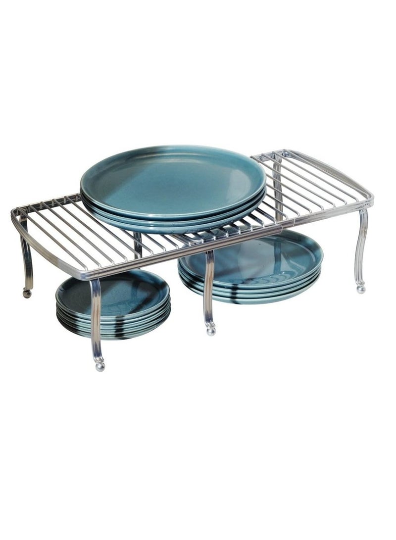 4basix Kitchen Storage Shelf Expandable Wire Metal Kitchen Cabinet Shelf Rack Countertop Cupboard Shelf Organizer Dish and Plate Storage Chrome - Image 1