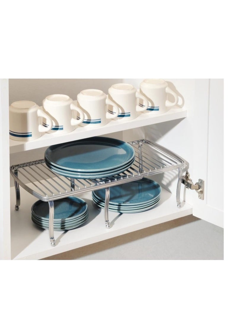 4basix Kitchen Storage Shelf Expandable Wire Metal Kitchen Cabinet Shelf Rack Countertop Cupboard Shelf Organizer Dish and Plate Storage Chrome - Image 2