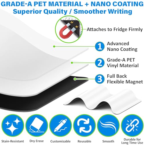 YES4QUALITY Magnetic Dry Erase White Board Sheet for Fridge 12x8 in, with Stain Resistant Technology, Includes 3 Markers and Big Eraser with Magnets, Small Refrigerator Whiteboard Planner - Image 4