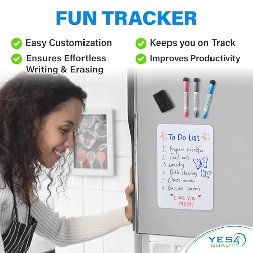 YES4QUALITY Magnetic Dry Erase White Board Sheet for Fridge 12x8 in, with Stain Resistant Technology, Includes 3 Markers and Big Eraser with Magnets, Small Refrigerator Whiteboard Planner - Image 2