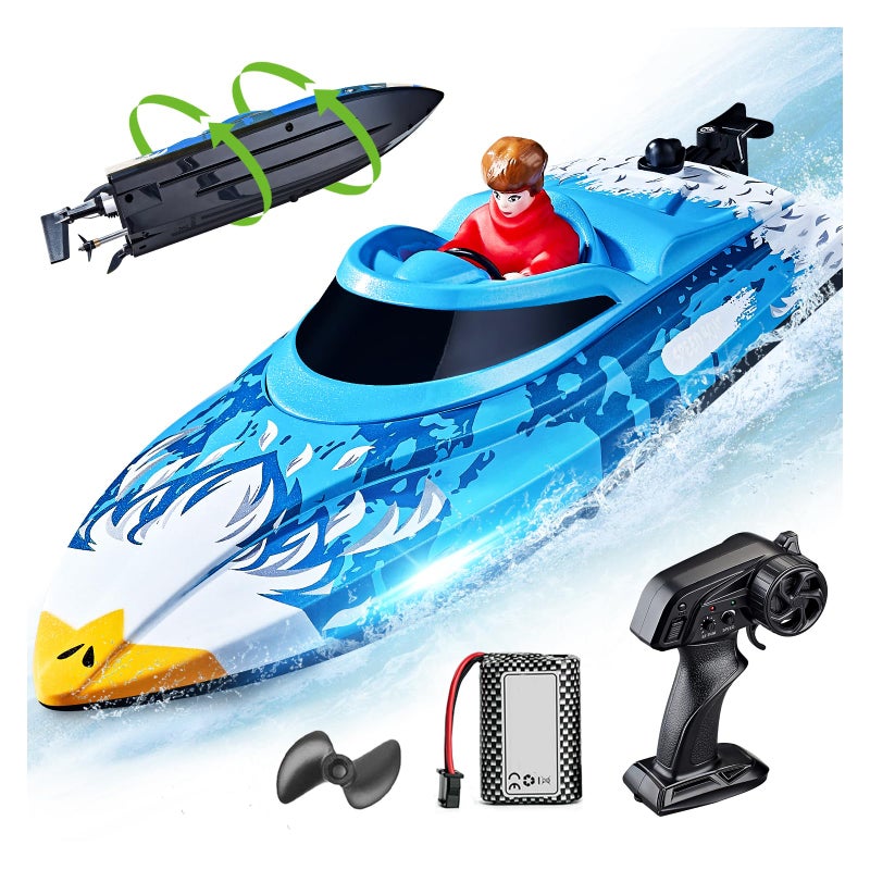 BEZGAR RC Boat 12 inch SelfRighting Remote Control Boat for Kids and Adults 25 KPH Fast RC Speed Boats with 700mAh Battery Ideal Waterproof Toy for Lakes Pools HJ822 Blue - Image 3