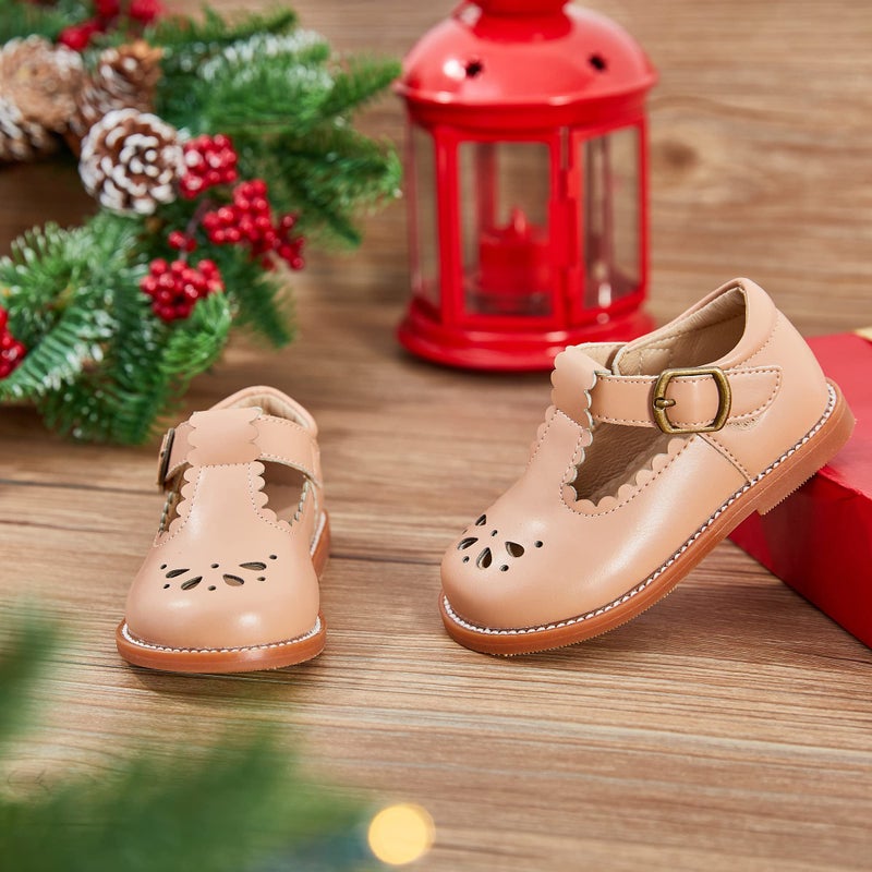 Felix & Flora Toddler Little Girl Nude Mary Jane Dress Shoes - Ballet Flats for Easter Flower Girl Party School Shoesï¼ˆNude,5 Toddler - Image 2