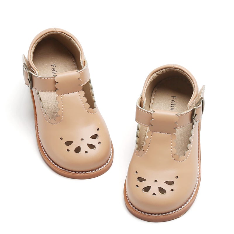 Felix & Flora Toddler Little Girl Nude Mary Jane Dress Shoes - Ballet Flats for Easter Flower Girl Party School Shoesï¼ˆNude,5 Toddler - Image 1
