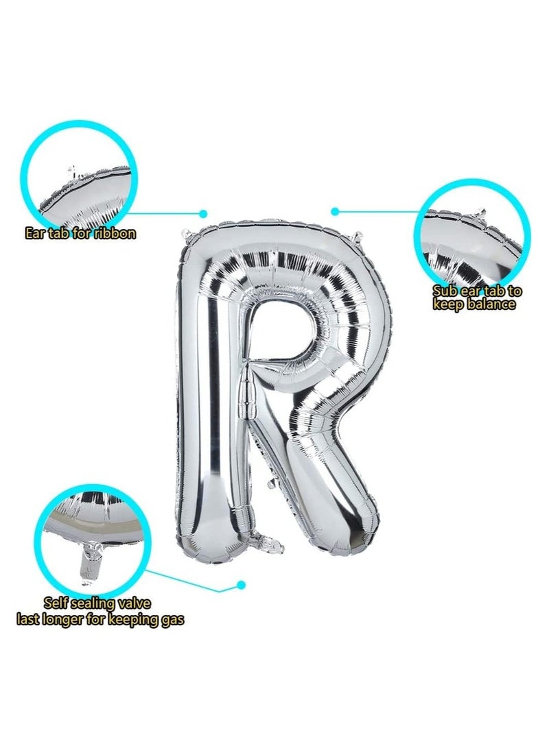 جولد إيدج بالونات هيليوم فضية عملاقة مقاس 32 بوصة على شكل حرف R من رقائق معدنية، بالون مايلر كبير واحد، زينة حفلات أعياد الميلاد، مستلزمات حفلات استقبال المولود (فضي R) - Image 5