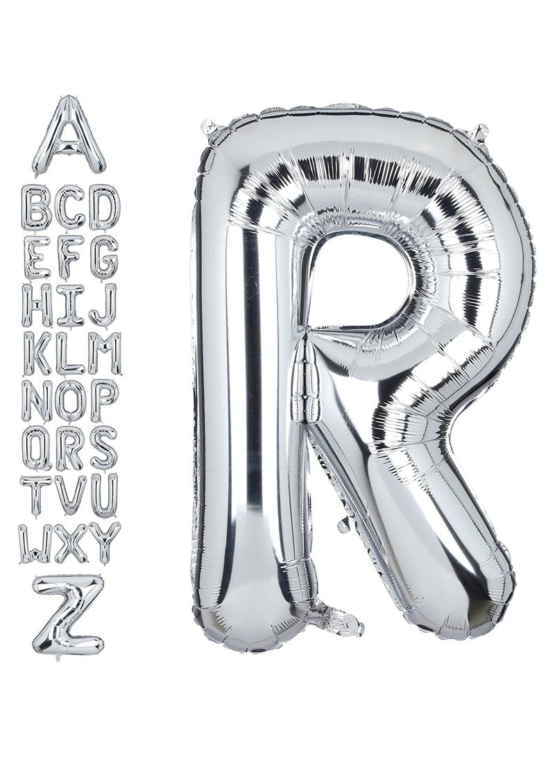 جولد إيدج بالونات هيليوم فضية عملاقة مقاس 32 بوصة على شكل حرف R من رقائق معدنية، بالون مايلر كبير واحد، زينة حفلات أعياد الميلاد، مستلزمات حفلات استقبال المولود (فضي R) - Image 4