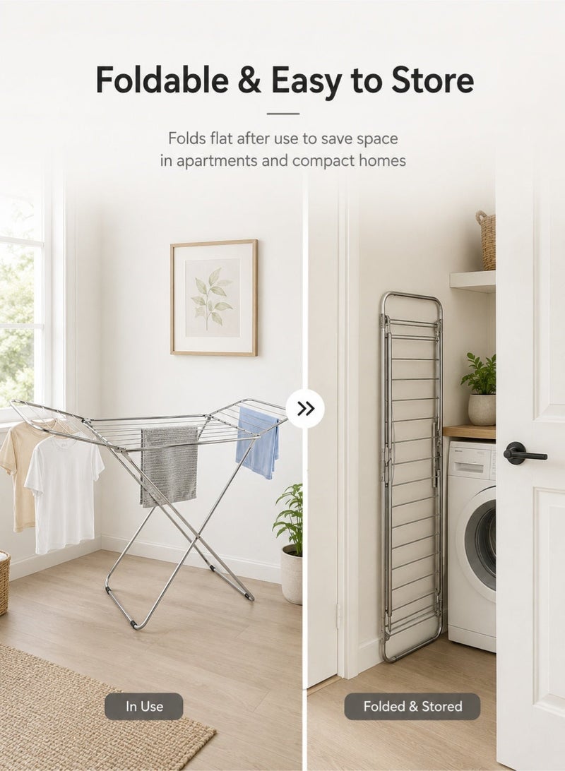 Leoxol Clothes Drying Rack | Foldable Metal Laundry Airer Stand 175 x 55 x 110cm | Aluminium Top Iron Legs Indoor Outdoor Clothes Dryer - Image 5