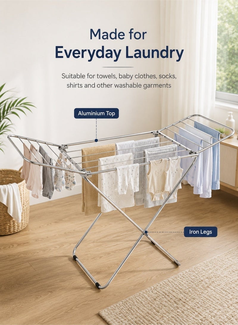 Leoxol Clothes Drying Rack | Foldable Metal Laundry Airer Stand 175 x 55 x 110cm | Aluminium Top Iron Legs Indoor Outdoor Clothes Dryer - Image 3