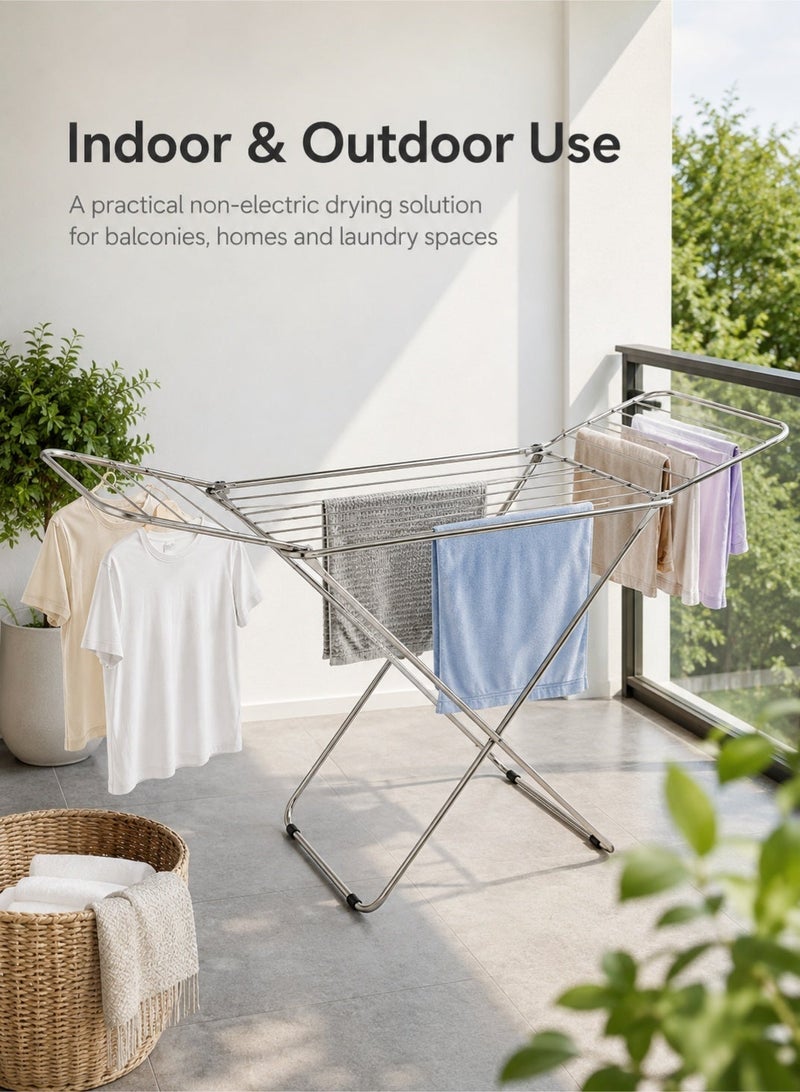 Leoxol Clothes Drying Rack | Foldable Metal Laundry Airer Stand 175 x 55 x 110cm | Aluminium Top Iron Legs Indoor Outdoor Clothes Dryer - Image 4