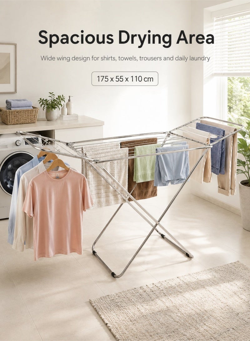 Leoxol Clothes Drying Rack | Foldable Metal Laundry Airer Stand 175 x 55 x 110cm | Aluminium Top Iron Legs Indoor Outdoor Clothes Dryer - Image 2