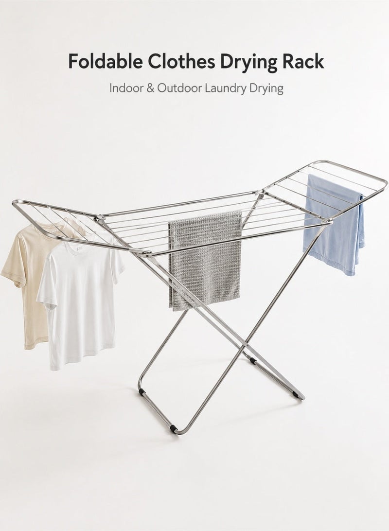 Leoxol Clothes Drying Rack | Foldable Metal Laundry Airer Stand 175 x 55 x 110cm | Aluminium Top Iron Legs Indoor Outdoor Clothes Dryer - Image 1