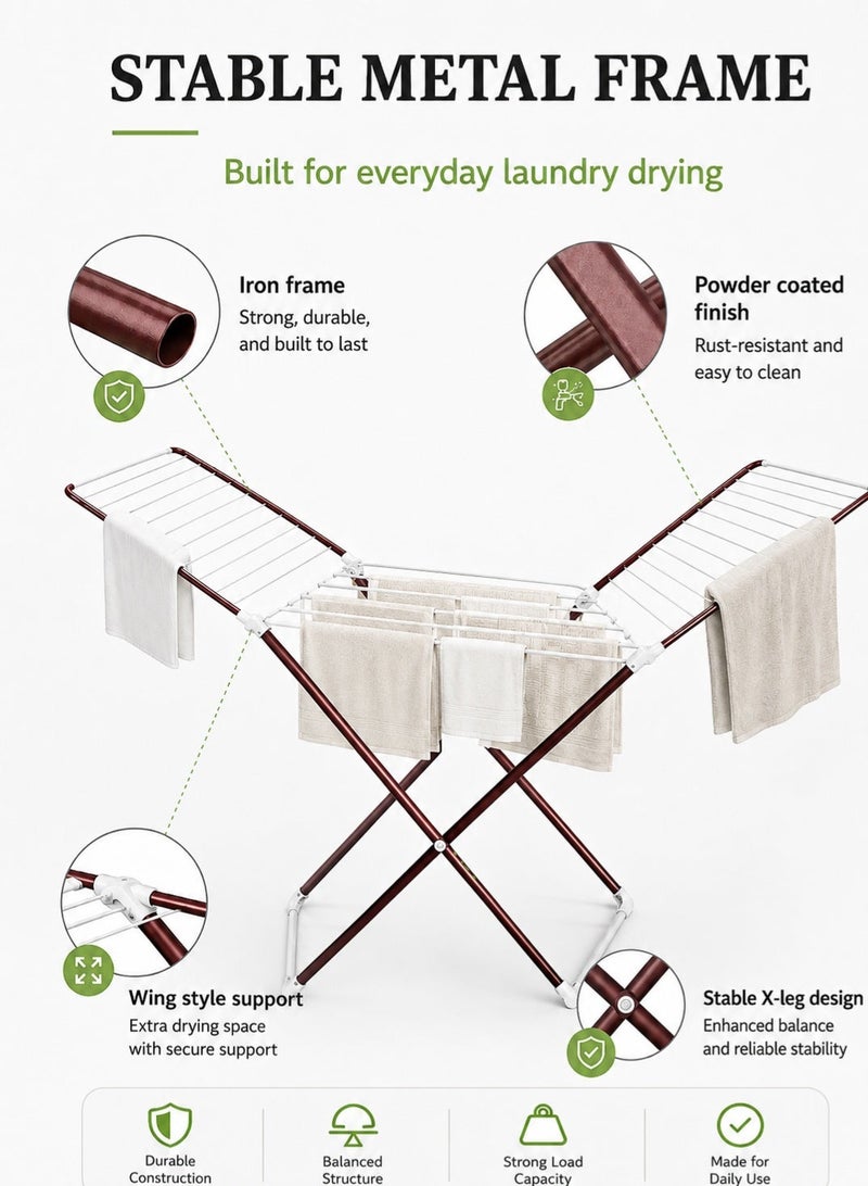 Leoxol Clothes Drying Rack | Foldable Iron Laundry Airer | 20M Drying Space | Powder Coated Indoor Outdoor Clothes Dryer Stand - Image 4