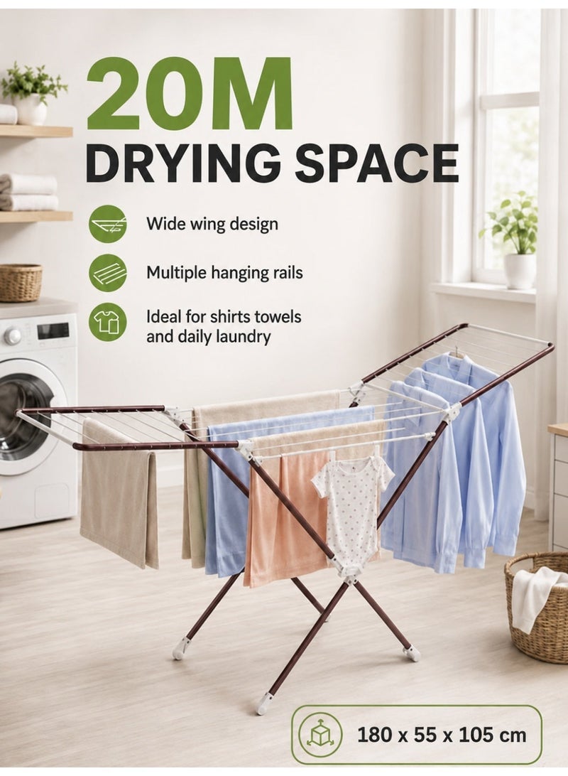 Leoxol Clothes Drying Rack | Foldable Iron Laundry Airer | 20M Drying Space | Powder Coated Indoor Outdoor Clothes Dryer Stand - Image 2