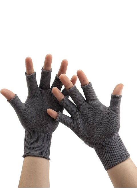 1Pairs Wear -resistant Breathable Prevent Static Electricity Fingerless Gloves, Winter Stretchy Half Finger Knit Gloves, Office Unisex Half Finger Typing Texting Circulation Gloves Gray