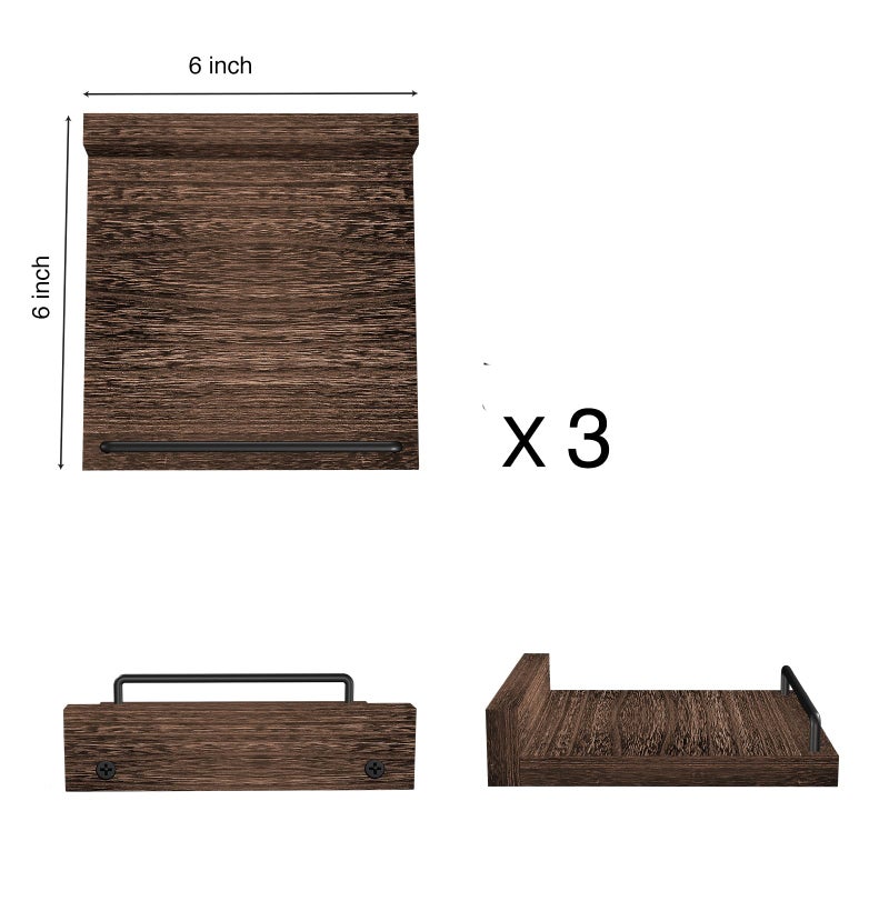 RYOFOBETTO Small Floating Shelf, 6X6 Inches Farmhouse Wall Shelves for Living Room, Bedroom, Picture Frames, Plants, Kitchen, Set of 3 (Brown) - Image 2