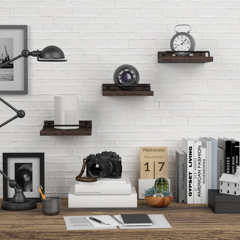 RYOFOBETTO Small Floating Shelf, 6X6 Inches Farmhouse Wall Shelves for Living Room, Bedroom, Picture Frames, Plants, Kitchen, Set of 3 (Brown) - Image 3