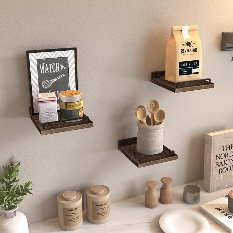 RYOFOBETTO Small Floating Shelf, 6X6 Inches Farmhouse Wall Shelves for Living Room, Bedroom, Picture Frames, Plants, Kitchen, Set of 3 (Brown) - Image 5
