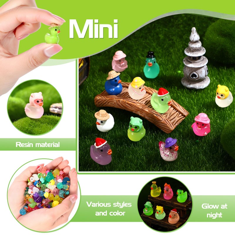 GGSTDDUP 64 Pcs Luminous Mini Resin Ducks, 8 Types Small Ducks Plastic Mini Resin Animals Figures Miniature Figurines for Fairy Garden, Dollhouse, Aquarium, Potted, Cake Topper, Miniature Landscape - Image 4