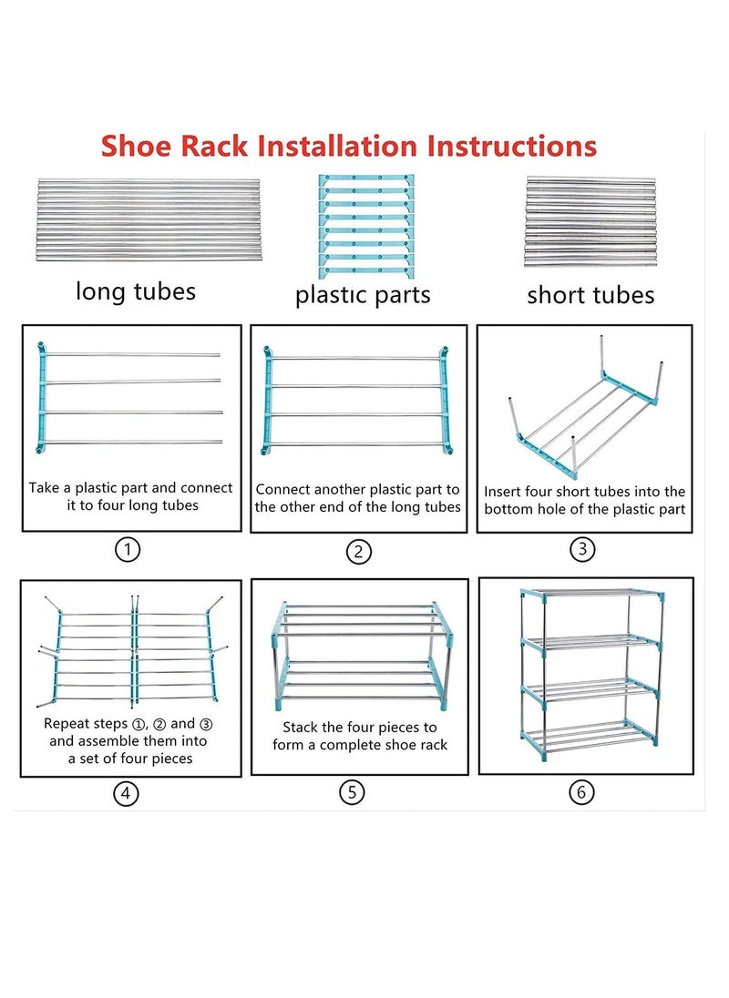 Shoe Rack Free Standing Shoe Rack Portable Shoe Cabinet Shoe Storage Organizer Stackable And Adjustable Shoe Shelf Storage Organizer For Entryway Cloakroom And Living Room 3 Layer Blue