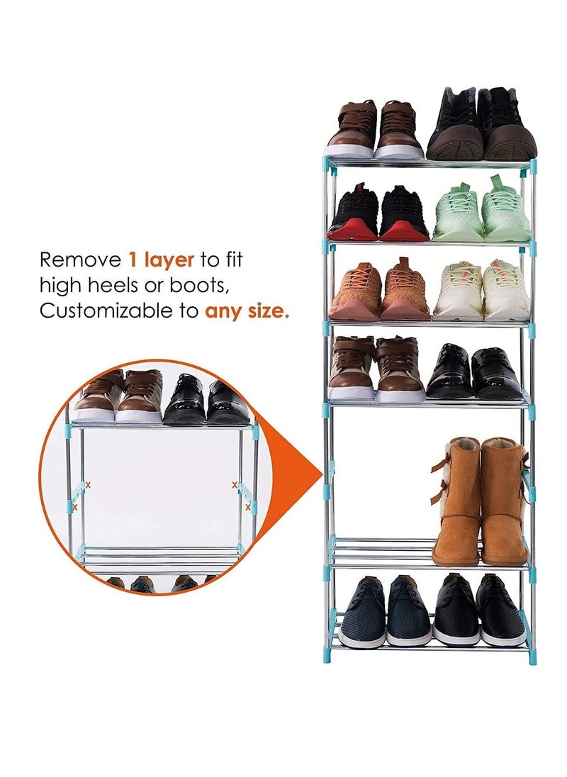 Shoe Rack Free Standing Shoe Rack Portable Shoe Cabinet Shoe Storage Organizer Stackable And Adjustable Shoe Shelf Storage Organizer For Entryway Cloakroom And Living Room 3 Layer Blue