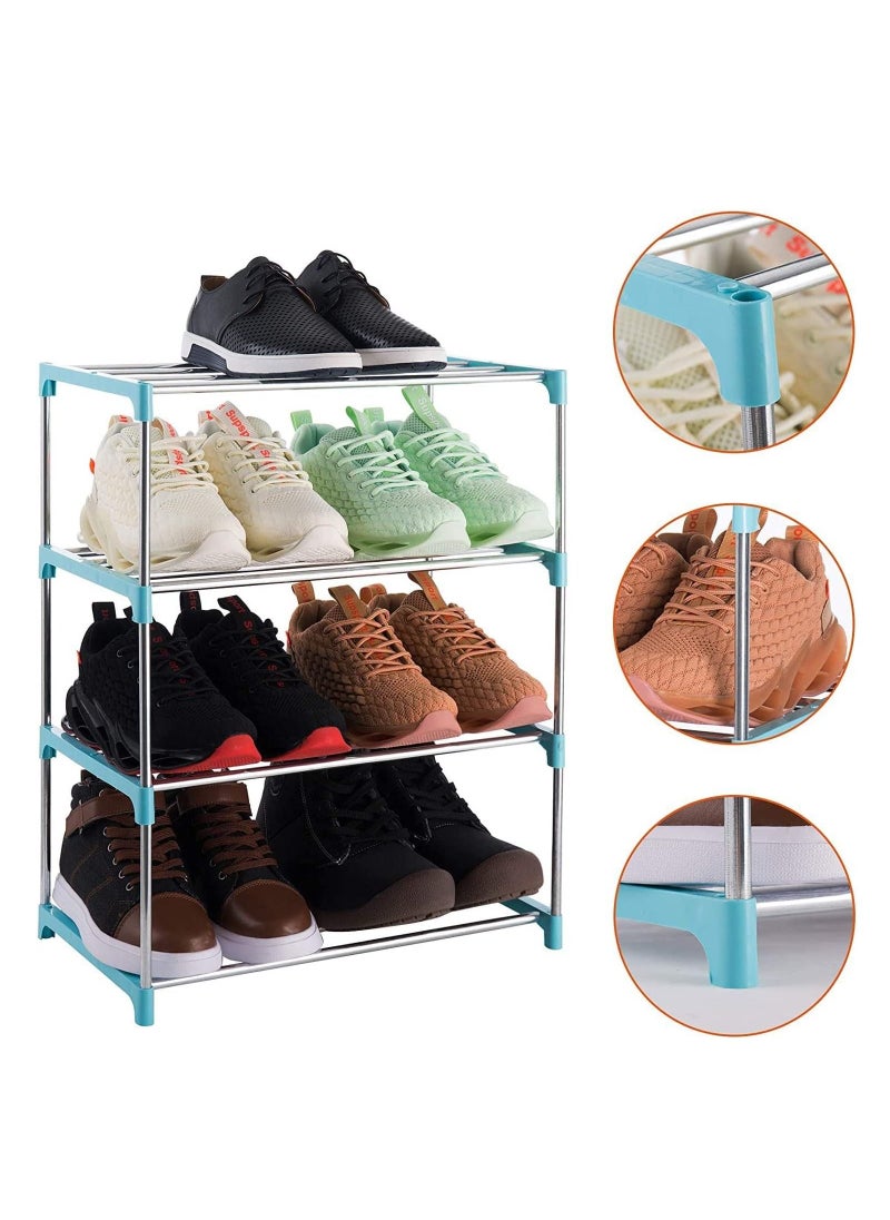 Shoe Rack Free Standing Shoe Rack Portable Shoe Cabinet Shoe Storage Organizer Stackable And Adjustable Shoe Shelf Storage Organizer For Entryway Cloakroom And Living Room 3 Layer Blue