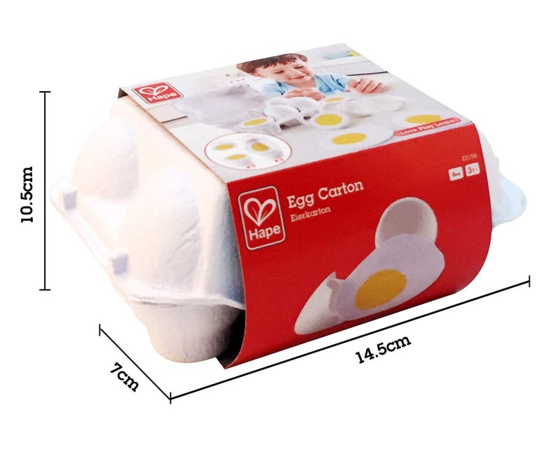 Hape Egg Carton | 3 Hard-Boiled Eggs with Easy-Peel Shell & 3 Fried, Wooden Realistic Educational Toy for Children 3+, White and Yellow (E3156) - Image 3