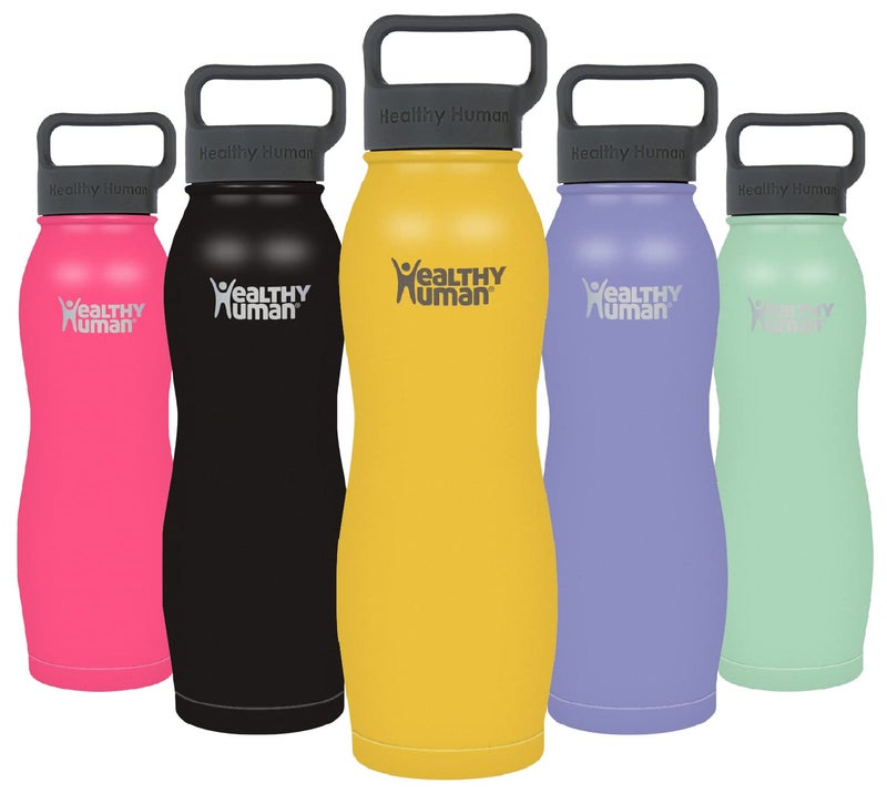 Healthy Human Stainless Steel Curve Water Bottle 100 BPA Free Thermos for Kids Adults Double Walled Vacuum Insulated Water Bottles Metal Bottles with Leak Proof Lid 21 oz621 ML Limoncello