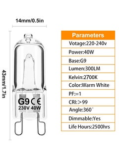 Mordely G9 Halogen Light Bulbs, G9 40W Halogen Bulbs, 2700K Warm White G9 230V Dimmable Capsule Bulbs, Non-Flicker,6 Pack  - Image 2