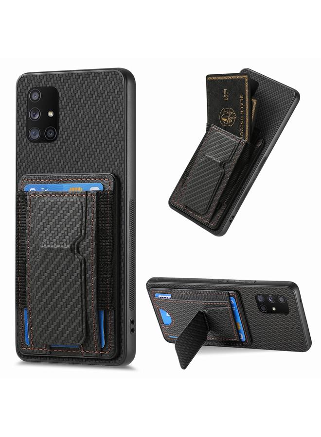 اس-توب جراب لهاتف Samsung Galaxy A71 5G مصنوع من ألياف الكربون مع حامل قابل للطي وحقيبة بطاقات مرنة - Image 1