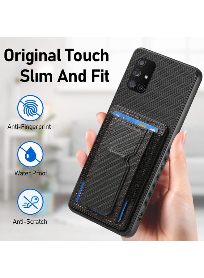 اس-توب جراب لهاتف Samsung Galaxy A71 5G مصنوع من ألياف الكربون مع حامل قابل للطي وحقيبة بطاقات مرنة - Image 5